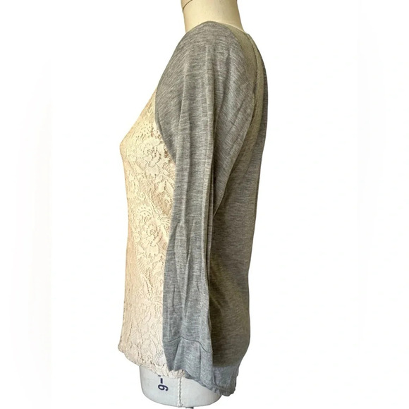 Market & Spruce Bernadette Lace Overlay Raglan Top, lace baseball tee size small - Picture 4 of 10